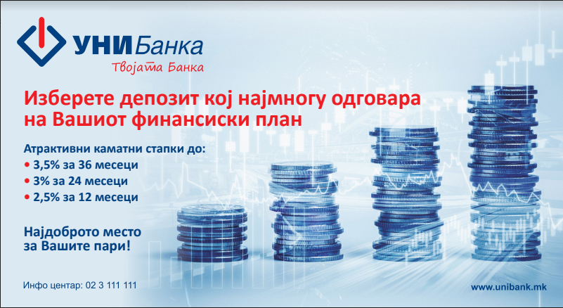 3,5% каматна стапка – повеќе за вас со депозитите од УНИБанка