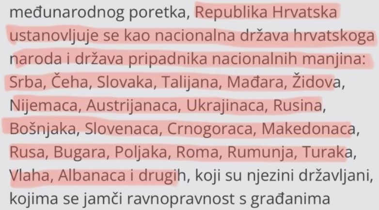 Како би изгледал нашиот Устав според хрватскиот модел: Република Македонија се воспоставува како национална држава на македонскиот народ и држава на малцинствата,Албанци, Турци, Роми, Срби…